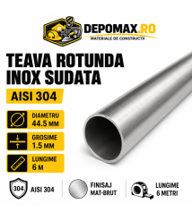 Teava rotunda inox sudata AISI 304, 44.5 x 1.5 mm, 6 metri Teava rotunda inox sudata AISI 304, 44.5 x 1.5 mm, 6 metri